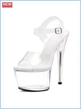 Women's 7 Inch Clear Platform Heels Ankle-Strap Stiletto Sexy Pole Dance Shoes